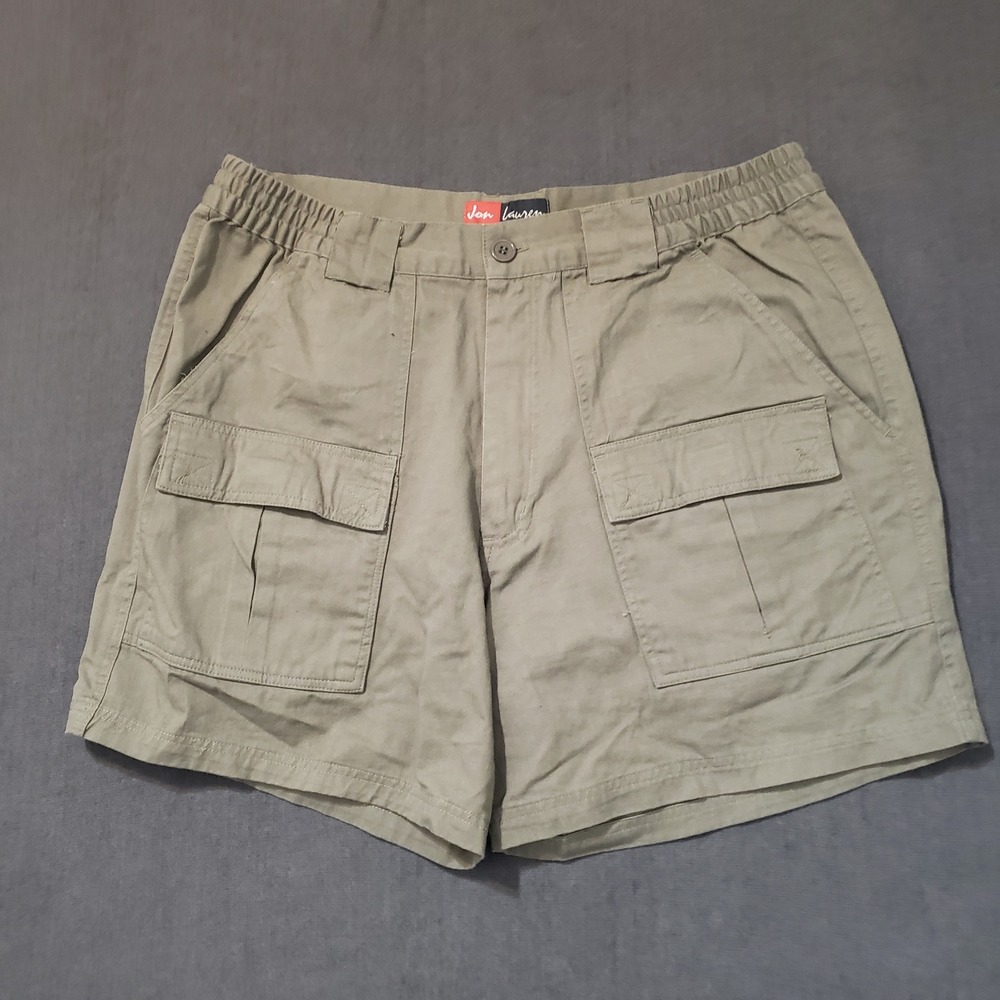 Jon Lauren Cargo‎ Shorts Mens 36 Green Cotton Elastic Waist Utility Pockets